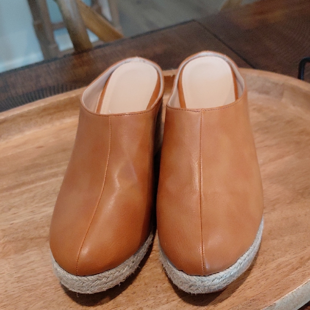 Tan Pleather Espadrille Mule - Women's Slip-On Shoe Size 7